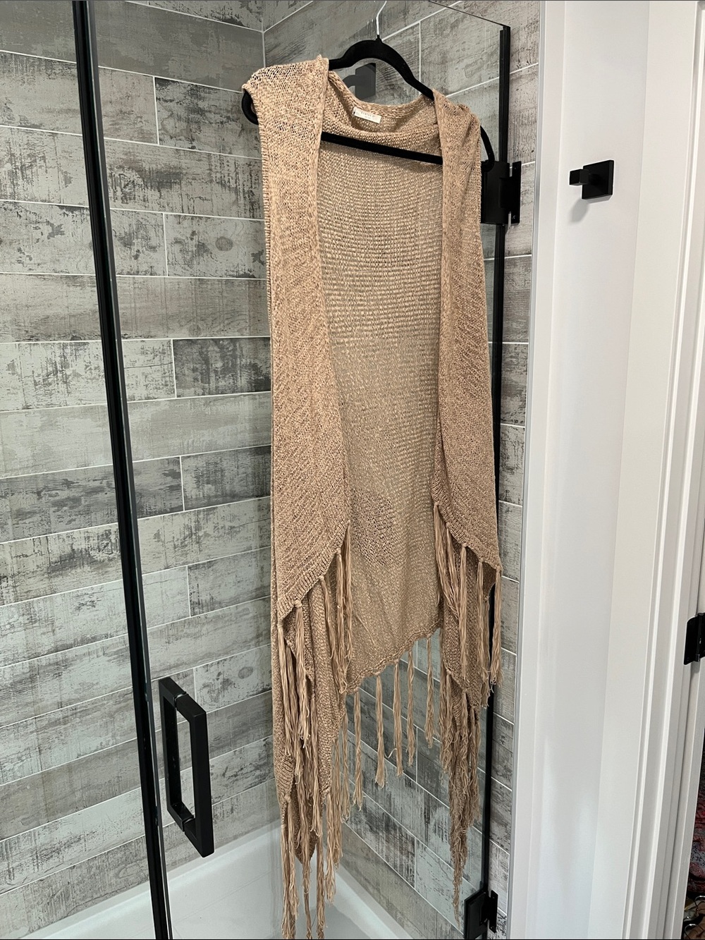Anthropologie Beige Fringe Knit Throw Shall